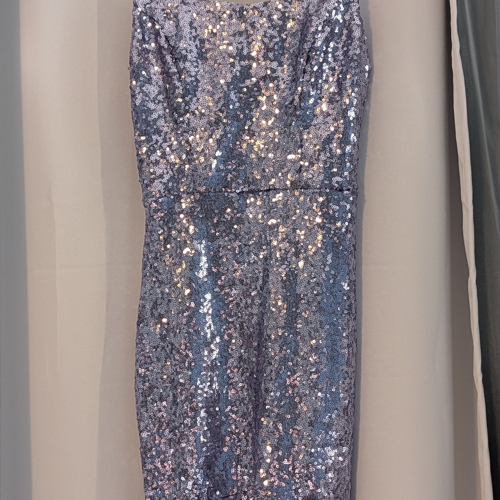 B Darlin Sequin Mini Dress in Silver and Blue